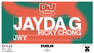 Orange and green promotional graphic reading ‘Jayda G, Ricky Chong, JWY, in Dublin’