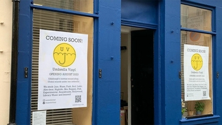 Outside view of Umbrella Vinyl shop in Edinburgh