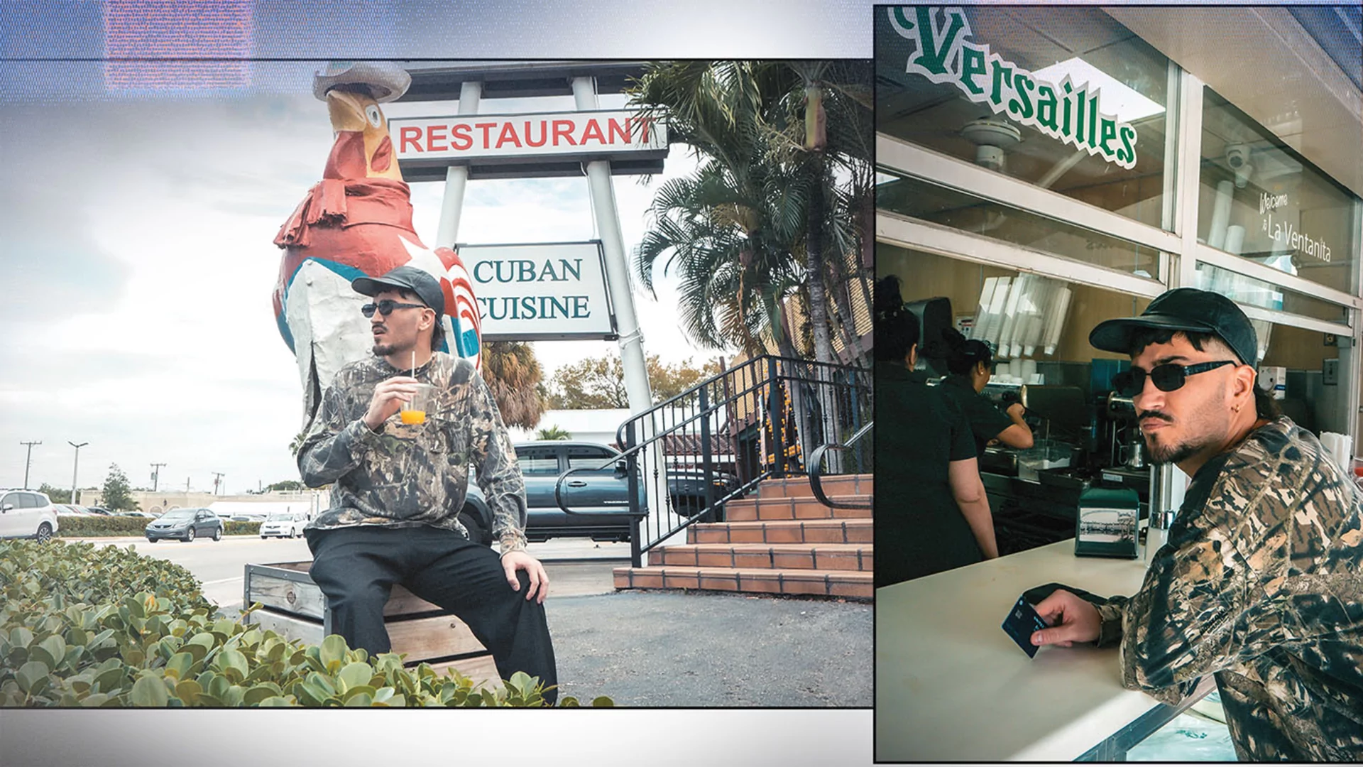 Danny Daze sat in front of a giant chicken. Danny Daze waiting to pay for his meal