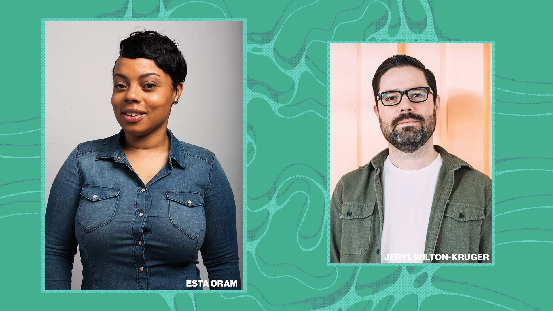 Separate images of Esta Orem,senior events manager at non-profit trade body the Association of Independent Music (AIM), and Jeryl Wilton-Kruger, founding director/co-owner of Infectious PR & Remedy Label Services, placed on a green background with illustrations of neural pathways